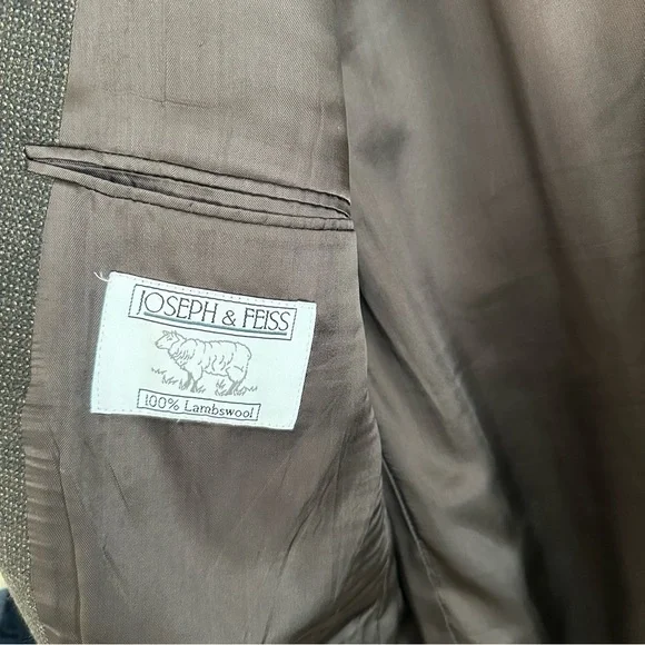 Vintage Joseph & Feiss 46L Lambswool Sports Coat Brown Grey 2-Button Men’s Wool - Picture 6 of 11